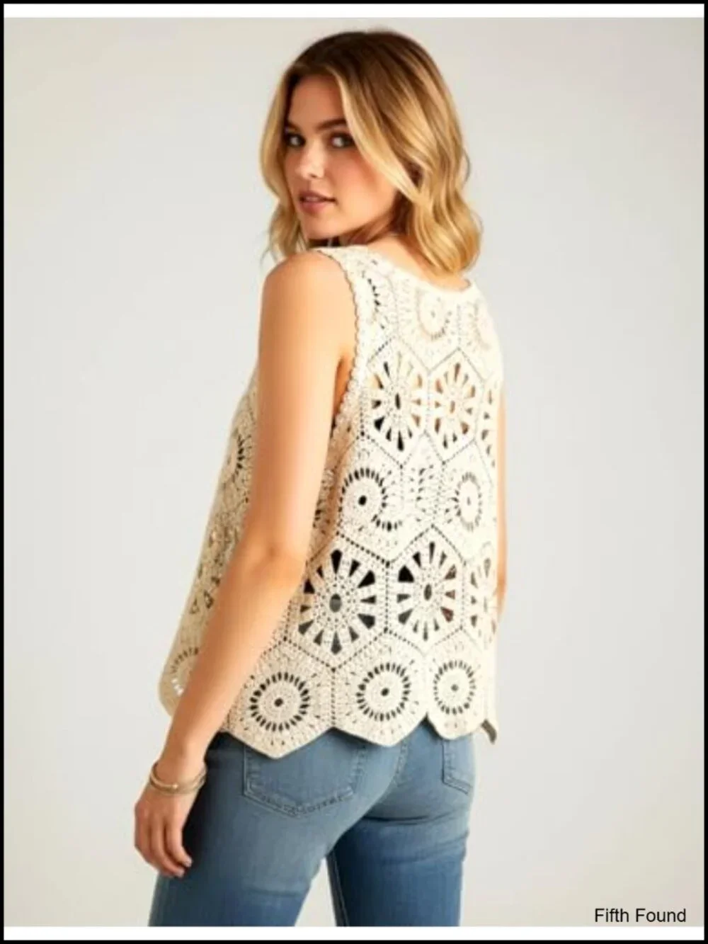 Women Boho Cotton Crochet Sweater Vest Floral Lace Sleeveless Summer Beach
